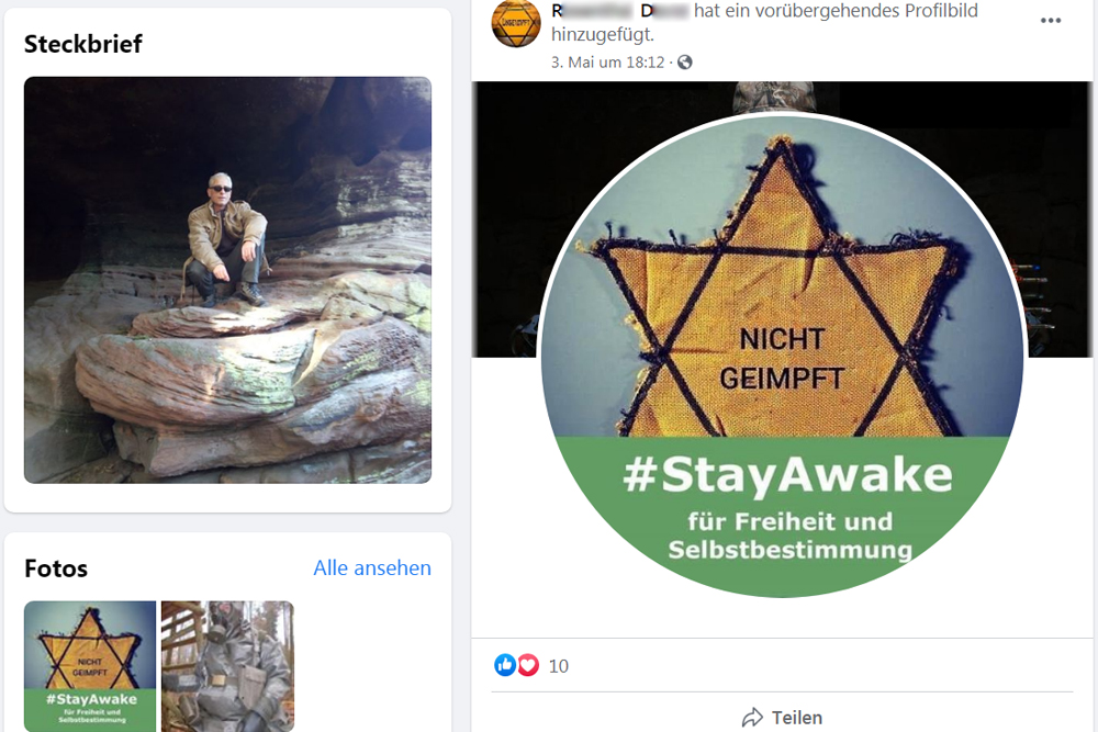 Facebookprofil mit Judenstern