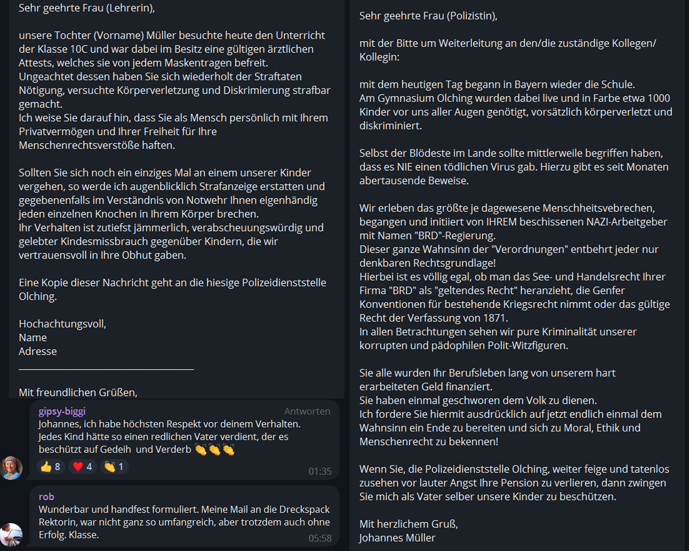 Johannes Müller Drohbrief